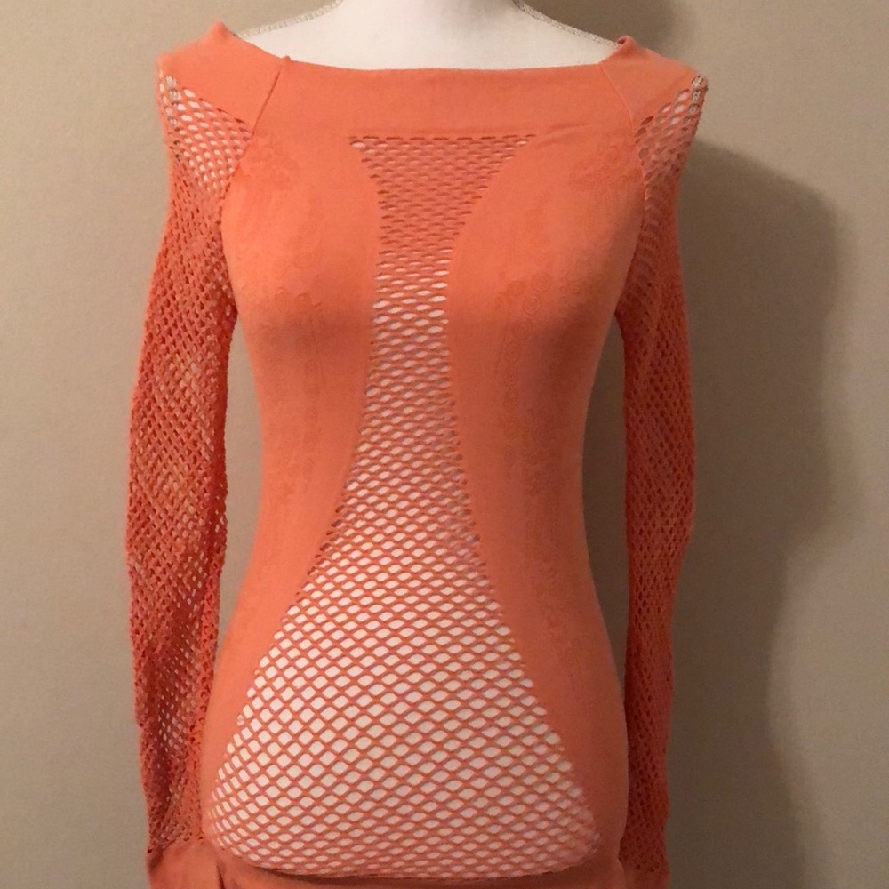 VENUS Orange Mesh Top